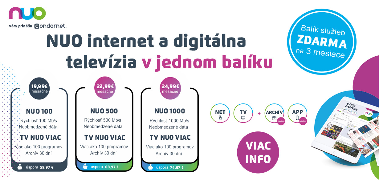 INTERNET+TV s „apkou“ NUO na prvé 3 mesiace ZADARMO a bez VIAZANOSTI